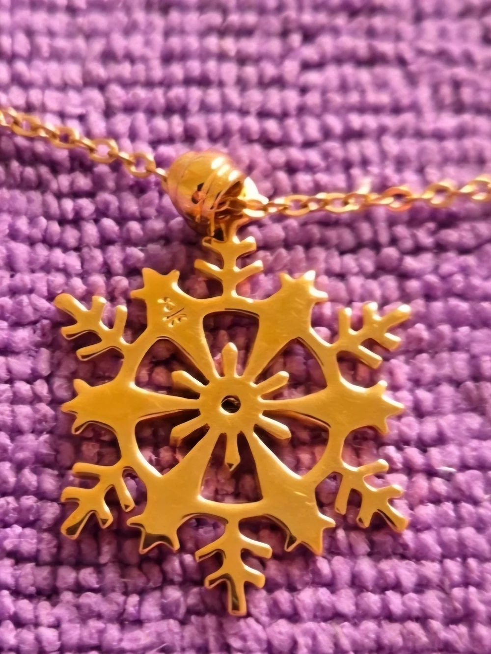 Gold and White Snowflake Pendant Necklace with Center Accent